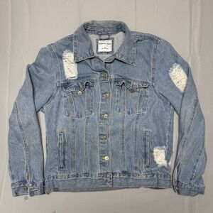 Highway Jean Womens Distressed Denim Jacket Size Large Style Button Up